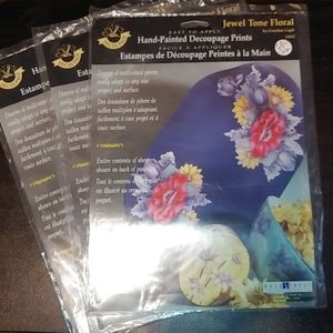 3 Vtg Hand Painted Flowers Decoupage Prints NEW